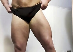 Buff Bodybuilder Strips and Flexes Naked