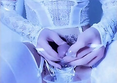 [pseudo-niang] Nightgown White Silk Milk Poured Into The Bladder Play Urethral Rod Incontinence - Semen Injected Into Milk To Drink