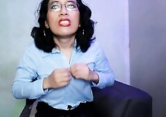 With miniskirt and nylons sucking dildos