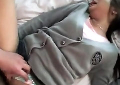 Pretty Japanese teen spreads her sexy legs for a POV cock