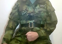 I Jism in my Army Uniform with a Gas Mask