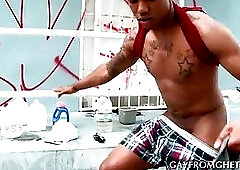 Tattoed afro gay butt banged