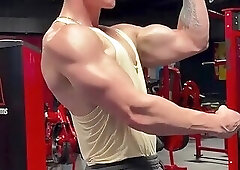 Muscled blonde hunk wank, cum, ass, flex and pits