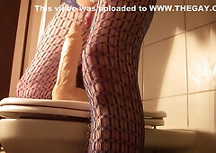 Crossdresser with a Lovely Kinky sloppy extreme dildo show