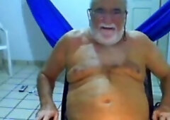 Horny grandpa strokes his cock on webcam