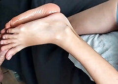 Foot job, jerk off, long toes