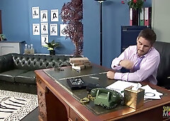 Tammie Lee takes Steve Hooper deep in an office passion scene with stockings and facials