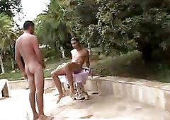 Doggy styling experts fuck near the pool