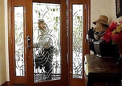 Elsa Jean and Alexis Fawx are doing it with each other on the sofa in the living room