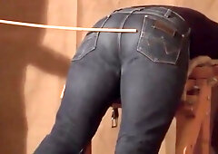 Caned over tight jeans Daddy boy 2