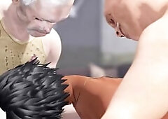 Youthful cutie had bad adventure whit 2 mature chaps