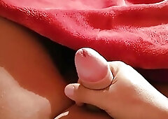 Massiv slow cumshot while playing with my shaved cock