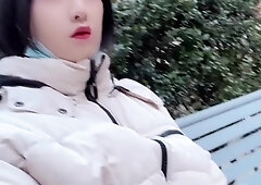 Brunette Tranny jerking in hard dick in solo Webcam