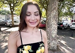 This babe goes underneath the desk for a waitress position