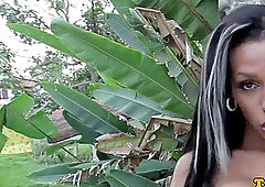 big-boobed undergarments tgirl stroking her latin cock