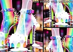 High-Heels Fetish, tons of cum on leg, feet and heels, public in a nightclub bar, standing on a counter, shoes full of goo