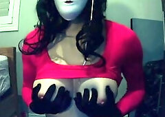 Jane Pt1! Mysterious white mask cutie playing with her titties, but who is that babe?