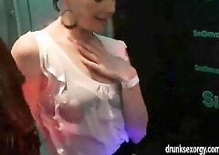 Charming lesbo pornstars dancing and banging in a club