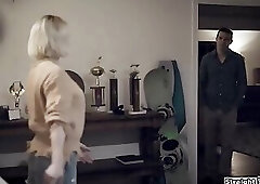 Stepson makes stepmom jerk off his cock