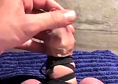 Separated & Roped Scrotum & Beefstick, Foreskin Frigging, Demolished Slow Maneuverability Jizz Shot