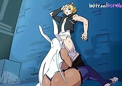 Dominant woman takes charge on internship day in My Hero Academia-themed animation