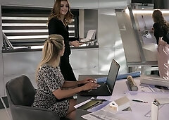 Ava Courcelles in lingerie and heels takes on her boss in a dim parking garage