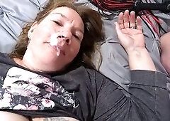 Compilation of messy cumshots featuring curvy mature MILF with big natural tits