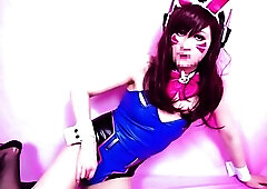 D.Va Peeks her Sissy dick without her Bunny costume