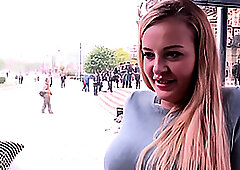 Slender blonde Candy Alexa first time fucking in public