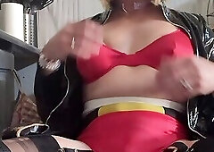 Smoking in red lingerie