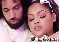 Milky chocolate juggs oiled and fucked