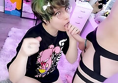 Cute Slutty Throat Goat Femboy Gives To Blue Haired Twink