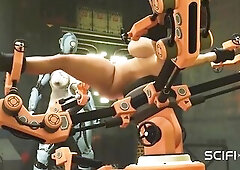 A hawt youthful sexually excited chick in cuffs gets screwed hard by sex robot dickgirl