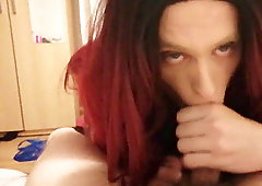 Sissy CD inhales strangers penis