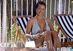 Large breasts and ideal butt ebony pornstar Kira Noir solo outdoor