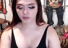 Luscious shemale shows off her dick on webcams and masturbates