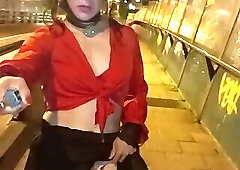 Latina TS Taniax gets sissygasm on the streets