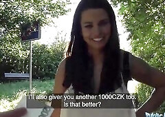 Public Agent Chloe Lamour gets her large bazookas jizzed on for money