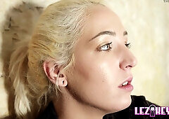 Liz Rainbow and Veronica Leal share intimate lesbian passion on a bed