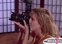 Three oiled blondes entangle in a vintage lesbian session