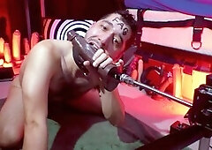 Fucking machine, deepthroat slave, hairy