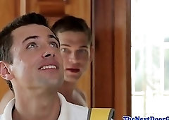 Cockriding massage twink jerks cum on hunk