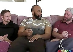 Jerk Off session turns into interracial gay threesome