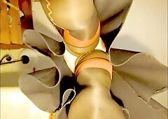 Seductive upskirt view of BlueGirl70 in stunning red pantyhose