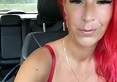 Redhead Tattooed Babe Strips and Teases in Car