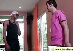 Teen guy warms up with the gym machines