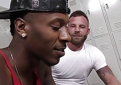 Having interracial anal sex in the locker room