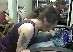 Jenn Gets a Load in Her Purple Dress