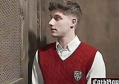 Creepy priest Guy Spencer fucks sinful twink Dex Devall in confession booth