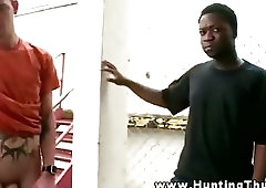 Black thug enjoys slobbing and bouncing on white slong